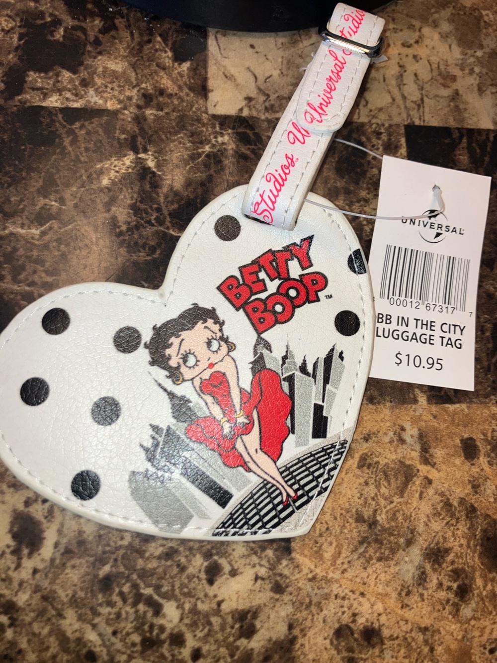Universal Betty Boop Heart Luggage Tag in White, Black & Red